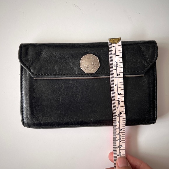 Vintage Black Leather Wallet Rare One Dollar Coin‎ Minimalist Unisex Billfold - Picture 8 of 9